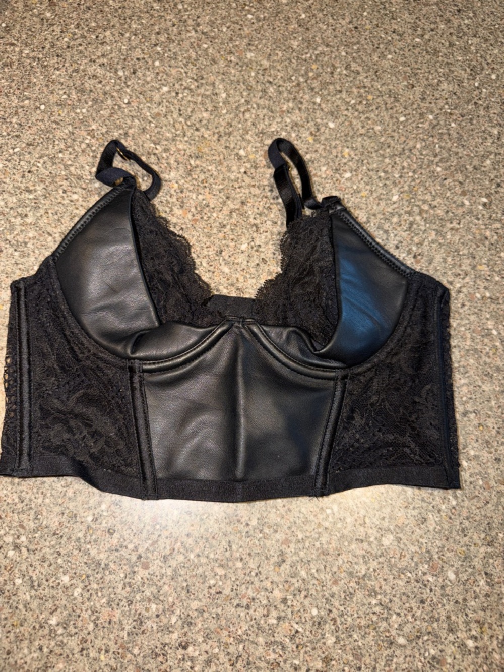 Victorias secret Black Lace, Fishnet & Faux Leather Longline Bralette